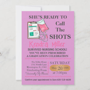 She’s Ready To Call The Shots Nursing Graduation  Invitation