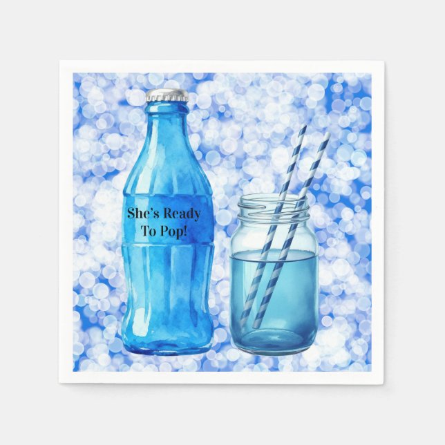She’s Ready To Pop Blue Boy Baby Shower Napkin (Front)