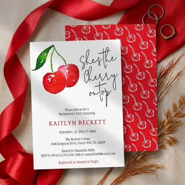 She’s the Cherry on Top 🍒 Bachelorette Party Invitation (Creator Uploaded)