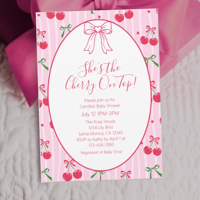 She’s the Cherry On Top Line Art Baby Shower Invitation (Creator Uploaded)