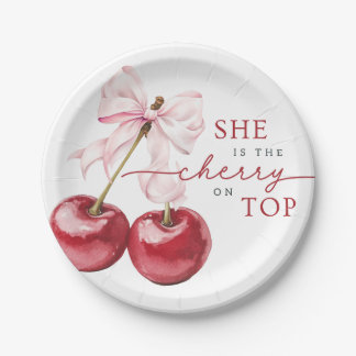 She’s the cherry on top with Pink Bow Paper Plate