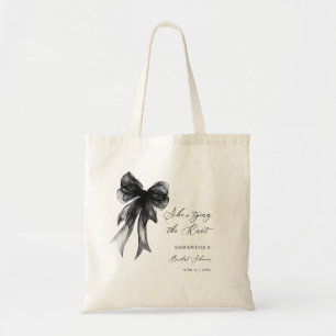 She’s Tying The Knot Black Bow Bridal Shower Tote Bag