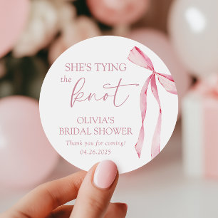 She’s Tying the Knot Coquette Bow Bridal Shower  Classic Round Sticker
