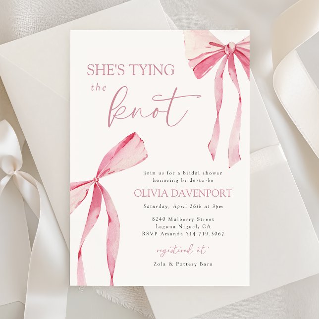 She’s Tying the Knot Coquette Bow Bridal Shower  Invitation (Creator Uploaded)