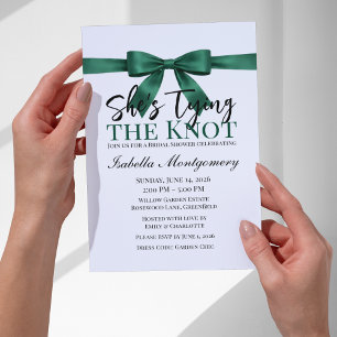 She’s Tying the Knot Theme Emerald Green Bow Invitation