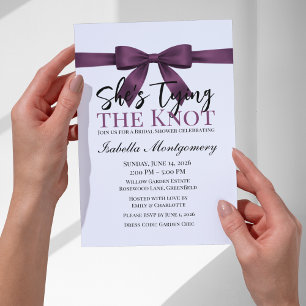 She’s Tying the Knot Theme Plum Bow Invitation