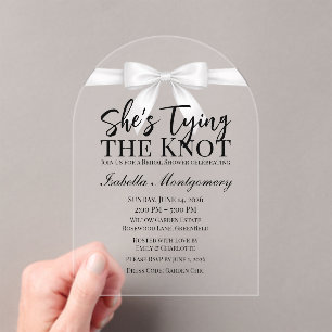 She’s Tying the Knot Theme White Bow Acrylic Invitations