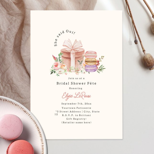 She Said Oui French Macaron Bridal Shower Fête Invitation (Creator Uploaded)