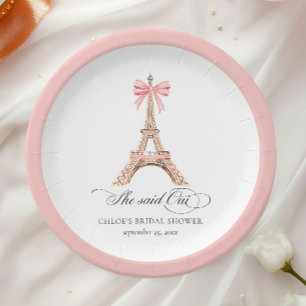 She said Oui Paris Bow Eiffel Tower BRIDAL SHOWER Paper Plate