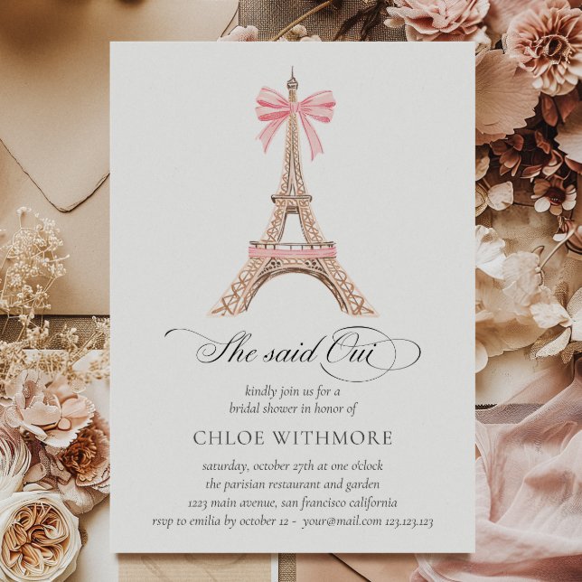 'She said Oui' Paris Bow Eiffel Tower Whimsical  Invitation (Creator Uploaded)