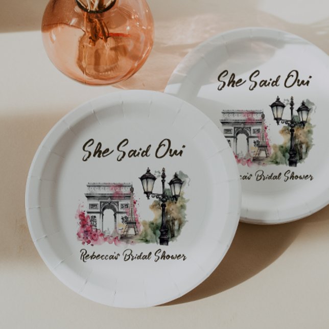 She Said Oui Paris Bridal Shower Parisian Brunch Paper Plate (Creator Uploaded)