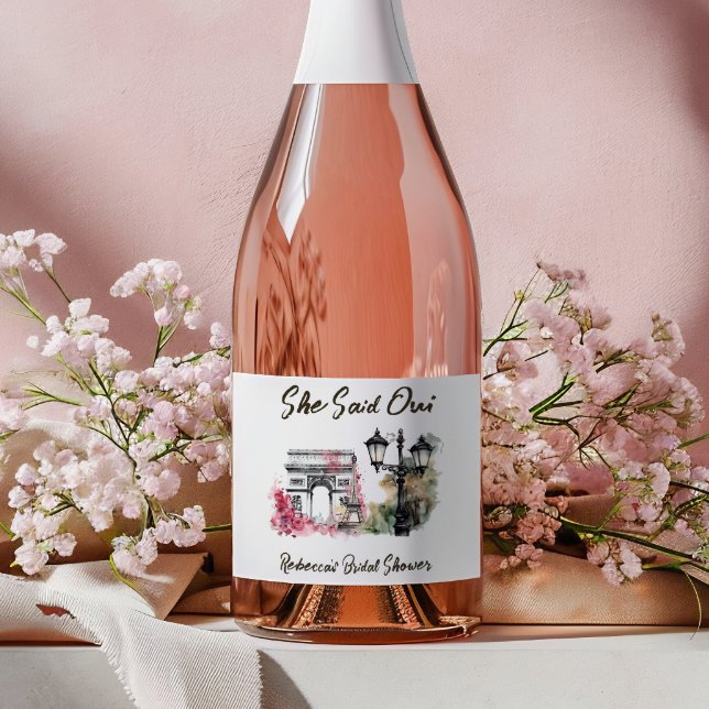 She Said Oui Paris Bridal Shower Parisian Brunch Sparkling Wine Label (Creator Uploaded)