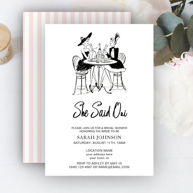 She Said Oui Paris Pink & Black Bridal Shower Invitation (Creator Uploaded)