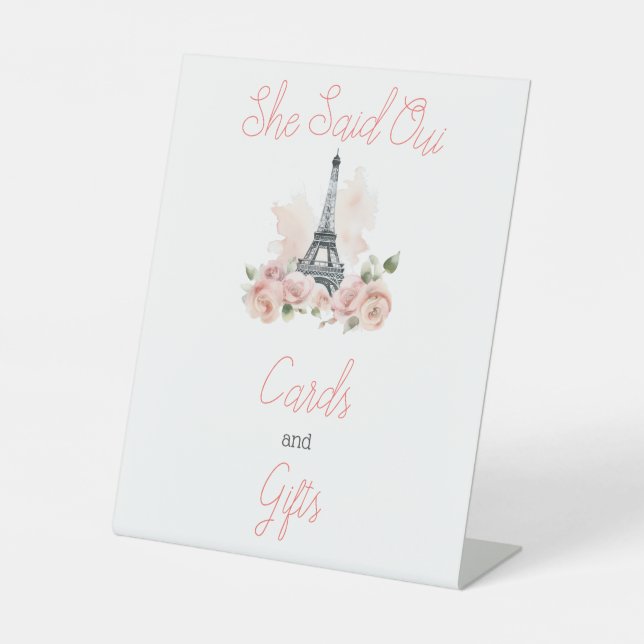 She Said Oui Parisian Pink Floral Bridal Shower Pedestal Sign (Front)