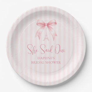 She Said Oui Pink Bow Bridal Shower Paper Plate