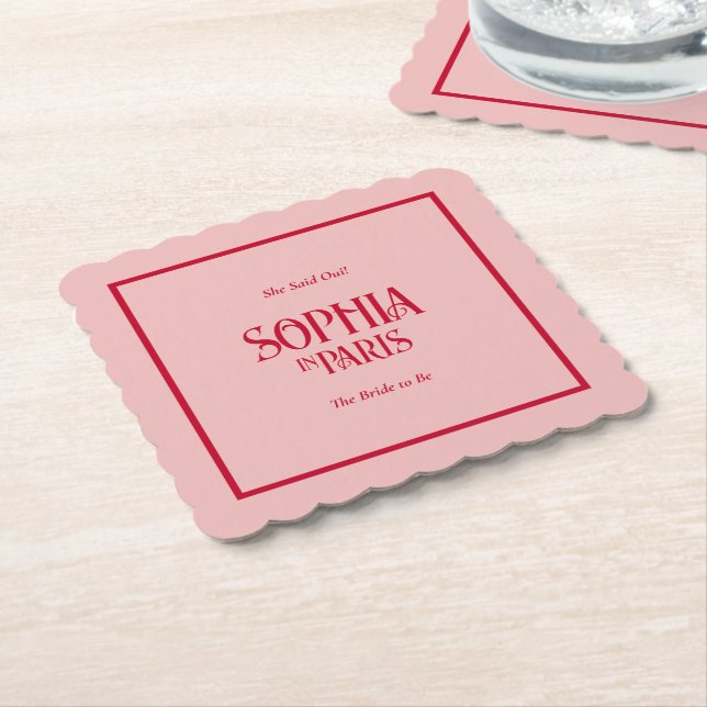 She Said Oui! The Bride To Be In Paris Party Paper Coaster (Angled)