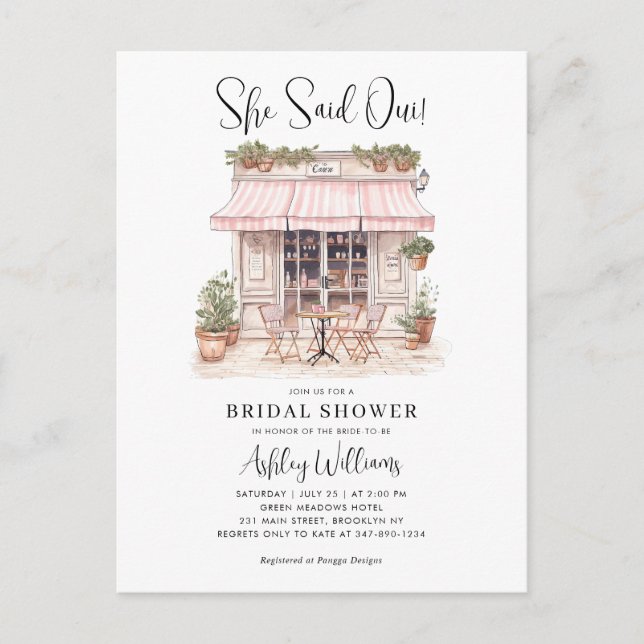 She Said Oui Yes Paris French Cafe Bridal Shower Postcard (Front)