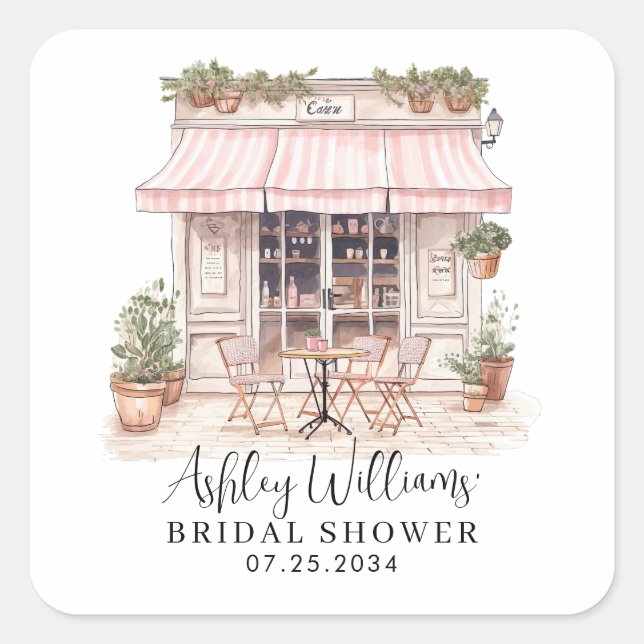 She Said Oui Yes Paris French Cafe Bridal Shower Square Sticker (Front)