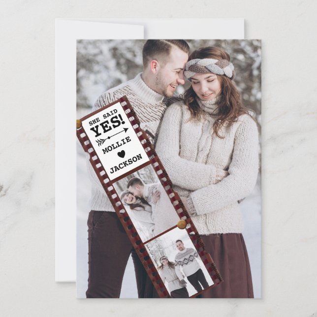 She Said Yes 3 Photo Engagement Announcement (Front)