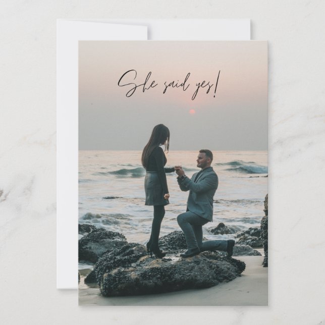She Said Yes Beach Photo Engagement Party Invitation (Front)