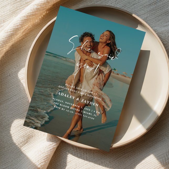 She Said Yes Beach Photo Wedding Engagement Party Invitation (Creator Uploaded)