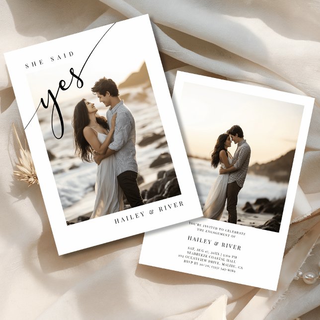 She Said Yes Beach Themed Photo Engagement Party  Invitation (Creator Uploaded)