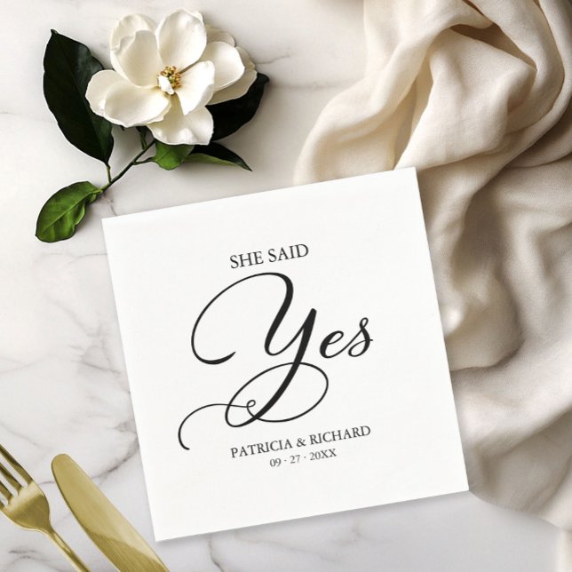 She Said Yes Black And White Engagement Party Napkin (Creator Uploaded)