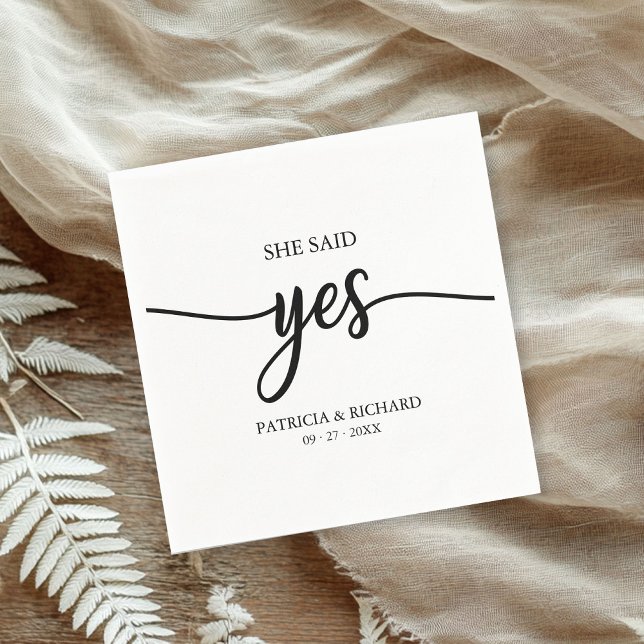 She Said Yes Black And White Engagement Party Napkin (Creator Uploaded)