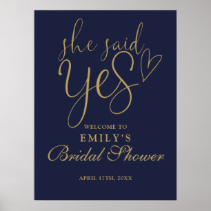 She Said Yes Blue Gold Bridal Shower Welcome Sign