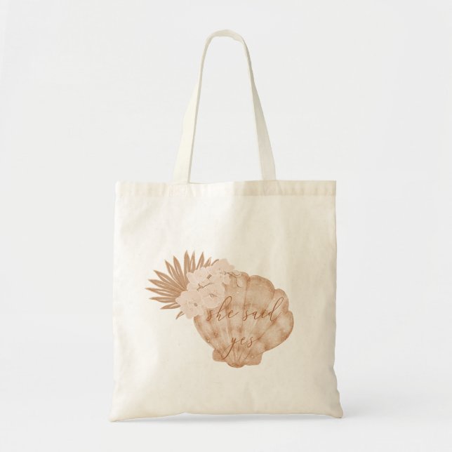 She Said Yes Boho Beach Seashell Bridal Shower Tote Bag (Front)