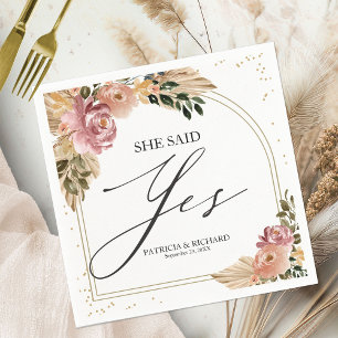 She Said Yes Boho Floral Engagement  Napkin
