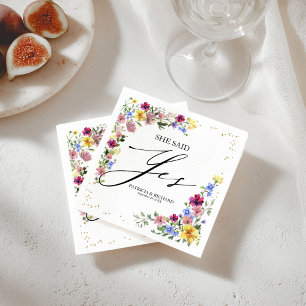 She Said Yes Boho Wildflower Engagement Party Napkin