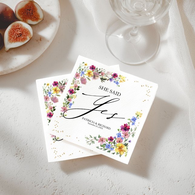 She Said Yes Boho Wildflower Engagement Party Napkin (Creator Uploaded)