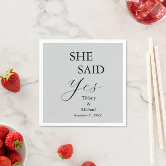 She Said Yes Bridal Shower Grey Napkin