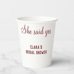 she said yes bridal shower party add name text paper cups