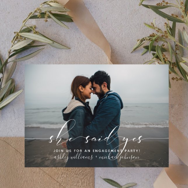 She Said Yes Calligraphy Engagement Party Invite (Creator Uploaded)