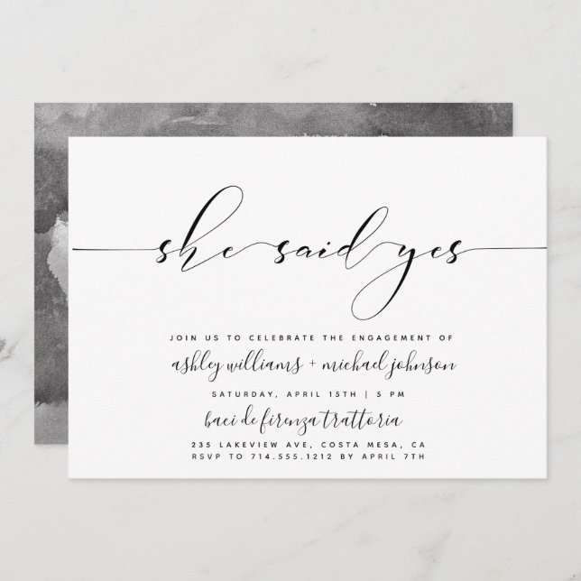 She Said Yes Calligraphy Engagement Party Invite (Front/Back)