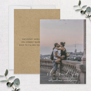 She Said Yes Calligraphy Kraft Photo Engage Party Invitation
