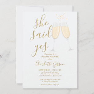 She Said Yes Champagne Gold Bridal Shower Invitation
