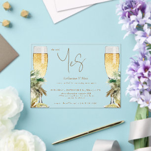 She Said Yes Champagne Tropical Engagement Party  Acrylic Invitations