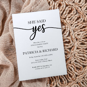 She Said Yes Chic Black And White Engagement Party Invitation