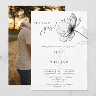 She Said Yes Chic Floral Photo Engagement Party Invitation