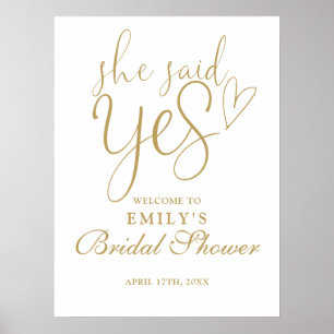 She Said Yes Chic Gold Bridal Shower Welcome Sign