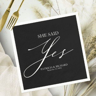 She Said Yes Chic Script Engagement Napkin