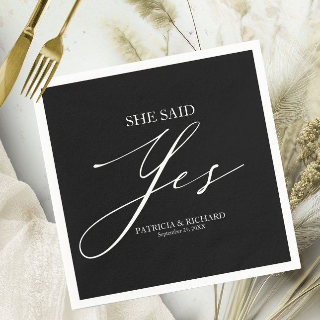 She Said Yes Chic Script Engagement  Napkin (Creator Uploaded)