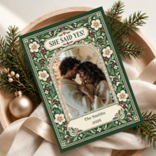 She Said Yes Christmas Photo Holiday Card