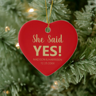 She said Yes custom photo Engagement Christmas Ceramic Tree Decoration