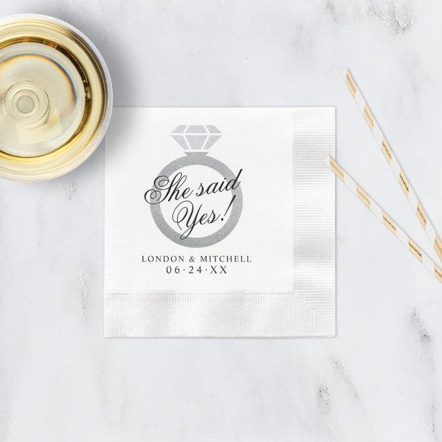She Said Yes Diamond Ring Wedding Monogram Napkin (Creator Uploaded)