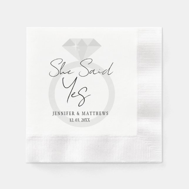 She Said Yes Diamond Ring Wedding Monogram Napkins (Front)