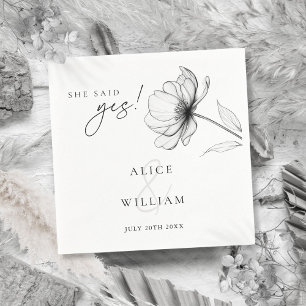 She Said Yes Elegant Floral Engagement Party Napkin